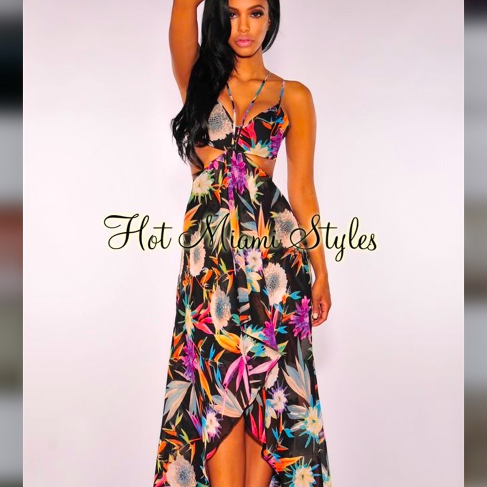Black Floral HMS High-Low Dress